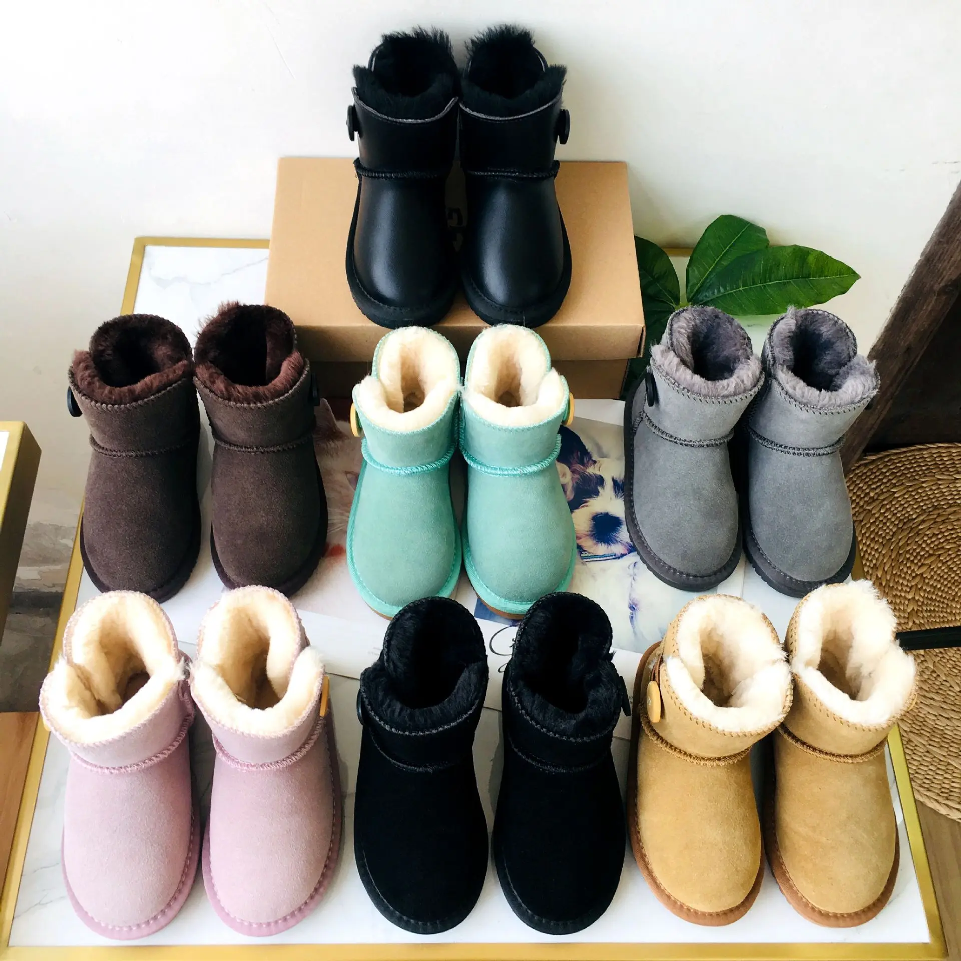 

Genuine Leather children's snow low boots parent-child boys shoes thickening baby shoes waterproof boots