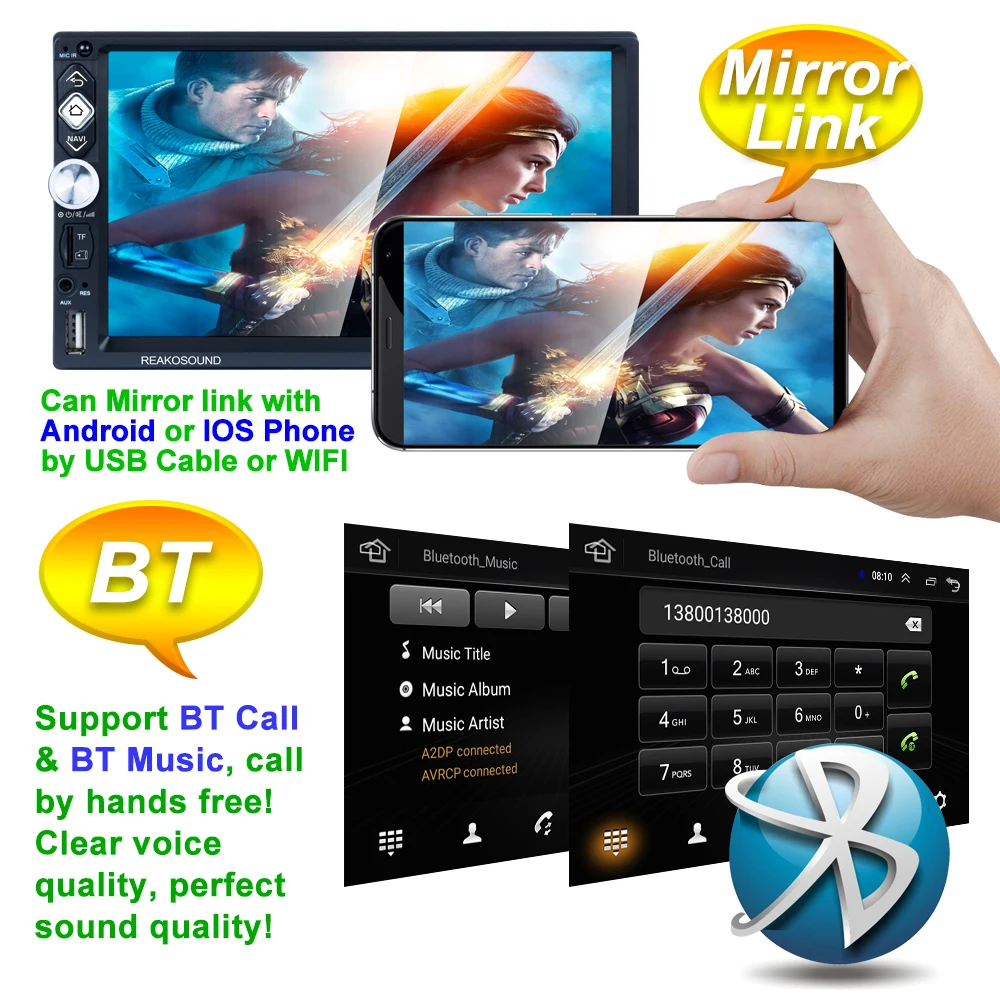 Автомагнитола 2 Din на Android 1 + 16 ГБ 7 дюймов Full HD сенсорный экран зеркальная связь TF AUX