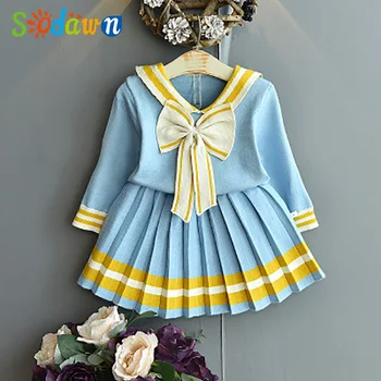 

Sodawn Girls Clothes Sets 2020 Autumn College Style Long Sleeve Knitted Bow Sweater + Skirt 2pcs Toddler Clothes for 2-6Y