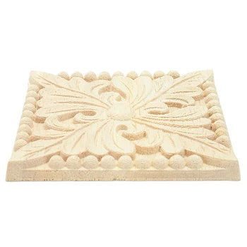 

Natural Wood Appliques Square Flower Carving Decals Decorative Wooden Mouldings for Cabinet Door Furniture Decor Craft