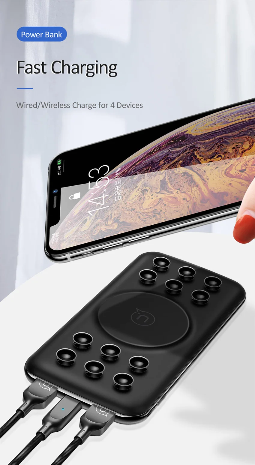 

Wireless charger 10000mAh Power Bank 18W QC 3.0 PD Fast Charging Power bank With Suction Cup for iPhone Samsung