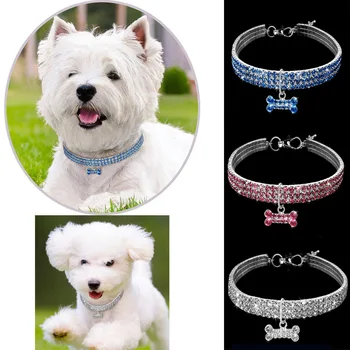 

1 Pcs Three-row Diamond Pet Dog Collar Glitter Shining Adjustable Solid Color Rhinestone Pet Choker Fashion Simple Puppy