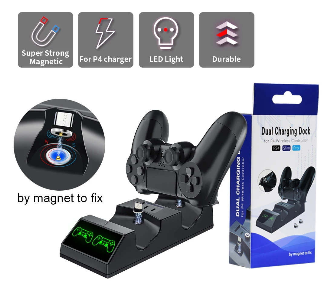 

New Magnet Charging Dock Station Stand for PS4 PlayStation 4 / Pro/Slim Controller Handle Charger Bracket for PS 4 High Quality