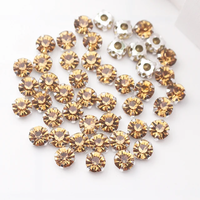 3mm-8mm Claw Cup Crystals Strass Flatback Round Stones Non Hotfix Silver Base Sew On Rhinestones For Clothes DIY Needlework Gems lt col topaz