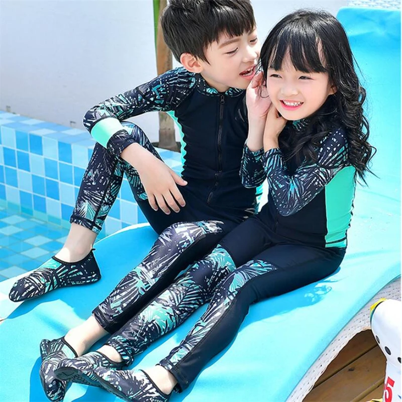 Korean Style Children S Swimwear Front Zipper Full Body Swimsuits For Kids Boys Girls Baby Uv Bathing Suit Fashion Printed Children S Two Piece Suits Aliexpress