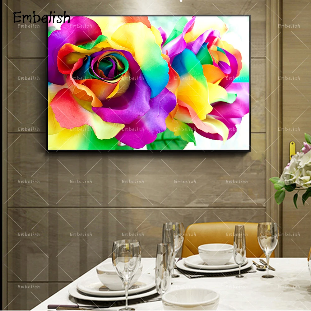 1 Pieces Colorful Roses Flowers Wall Pictures For Living Room Modern Home Decor Poster HD Print Canvas Painting Artwork | Дом и сад