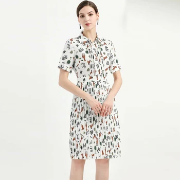 

Xiaomoli Retro style animal print pleated temperament women's dress 2020 summer new fashion