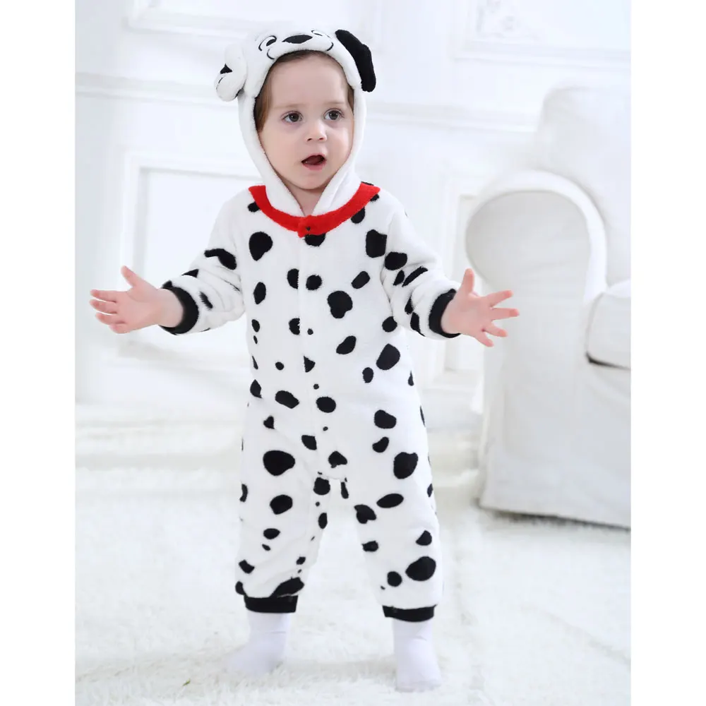 Umorden Baby Dalmatians Spotty Dog Costume Kigurumi Cartoon Animal Rompers Infant Toddler Jumpsuit Flannel Halloween Fancy Dress cosplay costumes,kigurumi pajamas