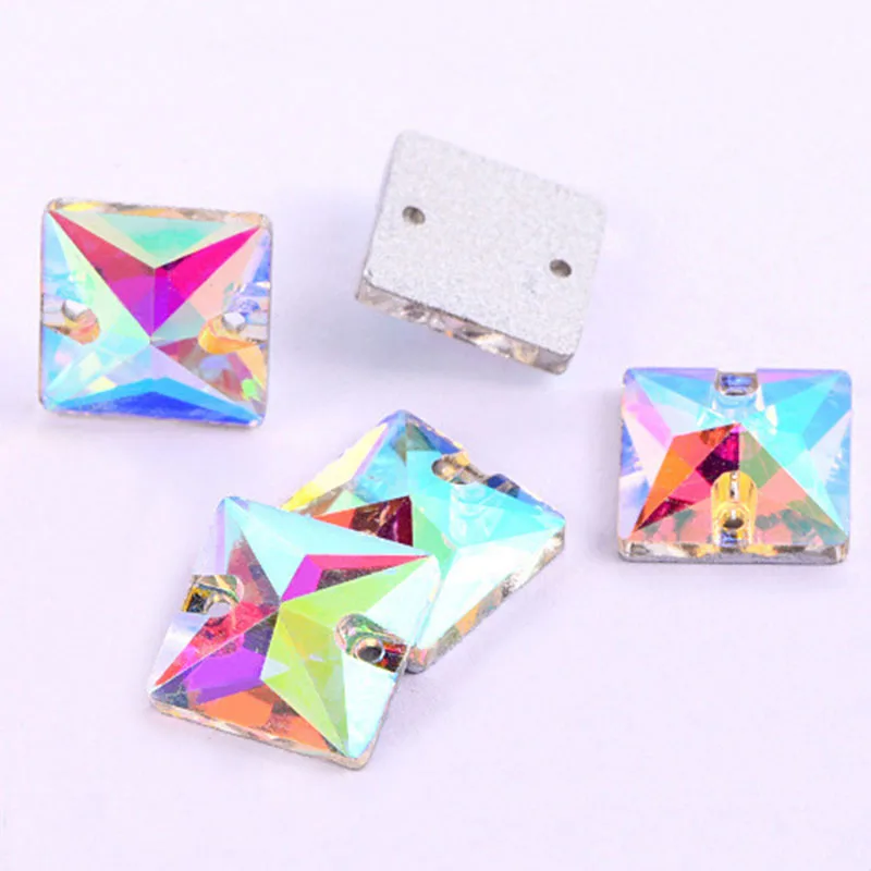 Polaris 5 Sizes Crystal AB Glass Square Silver Bottom Sew On Rhinestones Handicraft For Rhinestones Decoration/Garment Accessory