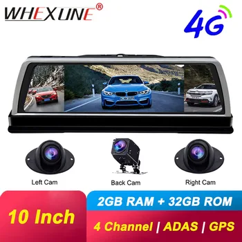 

WHEXUNE 2 RAM 32 ROM Dash Cam 1080P RearView Car Mirror 10" Android Center Console 4G Car DVR 360° Record 4 Cameras Car Mirror