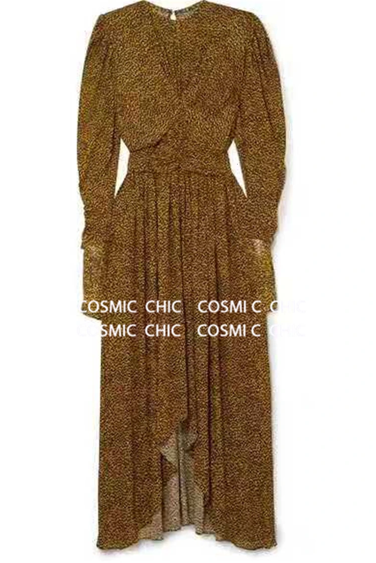 Cosmicchic Aumutn зимнее леопардовое Макси-платье с длинным рукавом и пышными рукавами, с оборками, с эластичной талией, элегантные вечерние длинные платья