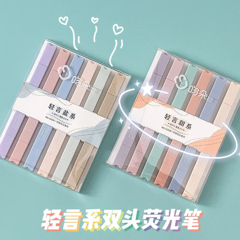 6PCS/Set Highlighters Double Tip Light Color Highlight Markers Soft Tip Highlighter Fluorescent Pen Student Stationery. 