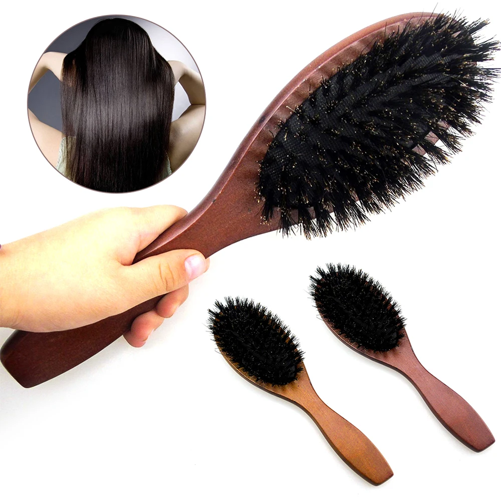 Natural Boar Bristle Hairbrush Massage Comb Anti-static Hair Scalp Paddle Brush Beech Wooden Handle Hair Brush Comb Styling Tool
