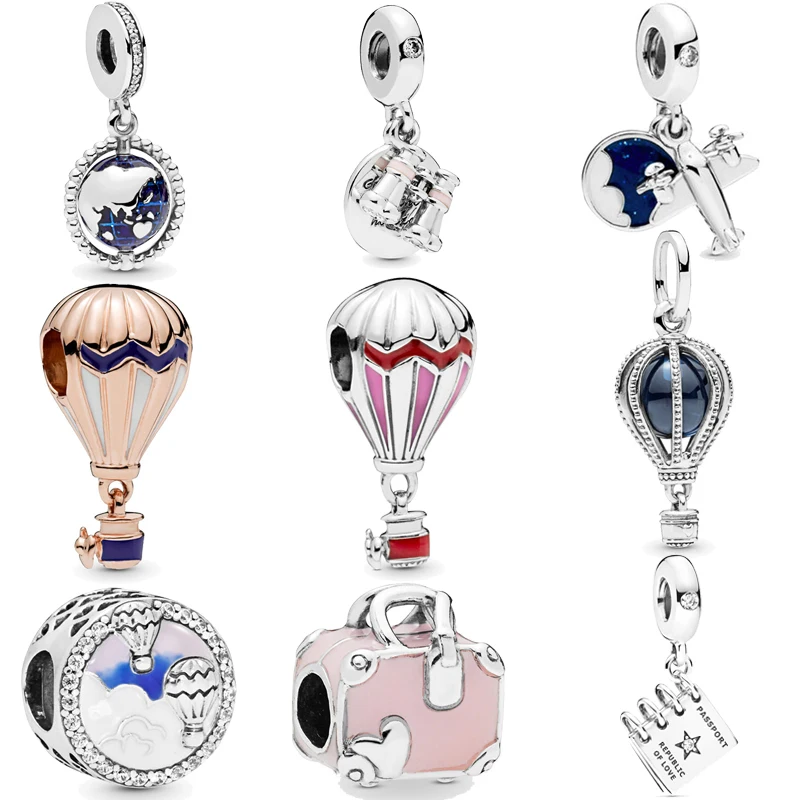 

New Arrival 100% 925 Sterling Silver Beads, Hot Air Balloon Globe Trip Charms fit Original Pandora Bracelets Women DIY Jewelry