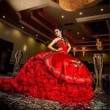 Бальное платье Бальные платья Сексуальное Милое красное атласное платье с вышивкой и кружевами длиной до пола vestido de festa милое 16 платье