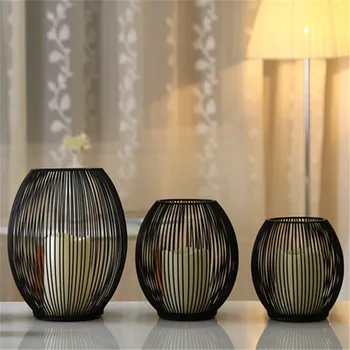 

Hollow Candle Holder Iron Candle Holder Black Coffee Table Geometric Shapes Decoration Living Room Activity Candle Holder
