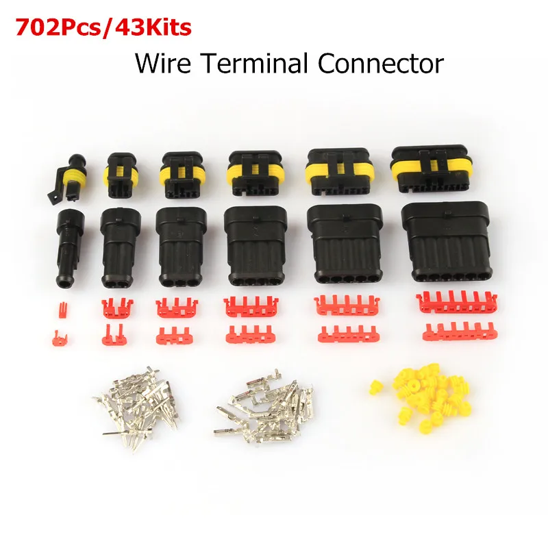 

702Pcs 1/2/3/4/5/6 Pin Wire Terminal Connector Waterproof Car Auto HID Wiring Harness Plug Male&Female Electrical Connector Plug
