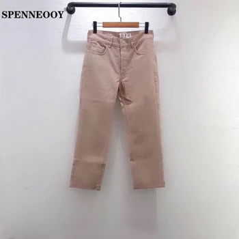 

SPENNEOOY Designer Custom Runway Women Summer Solid Denim Length Pants Ladies Pockets Button Streetwear Fashion Jeans 2020