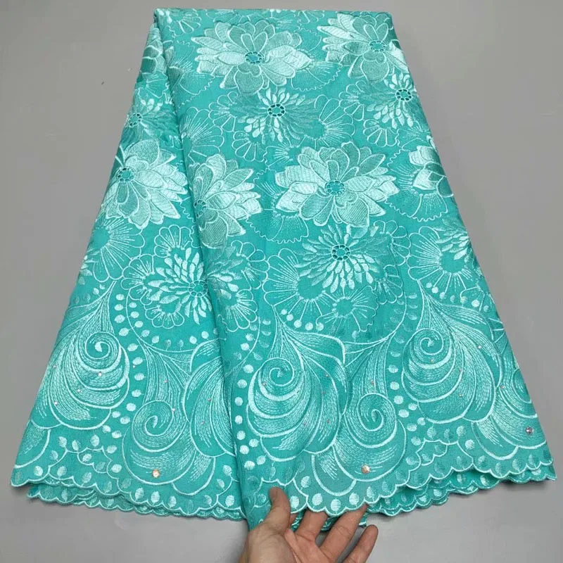 

Party Q NEW African Net Lace Fabric 100% Cotton Punch Embroidery 2021 High Quality French Net Lace Fabric For Dress 5Yards