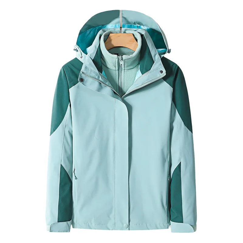Men's Women Waterproof Windproof Hooded Jacket 3 In 1 Soft Shell Fleece Warm Windbreaker Coat Outdoor Camping Clothes Sportswear