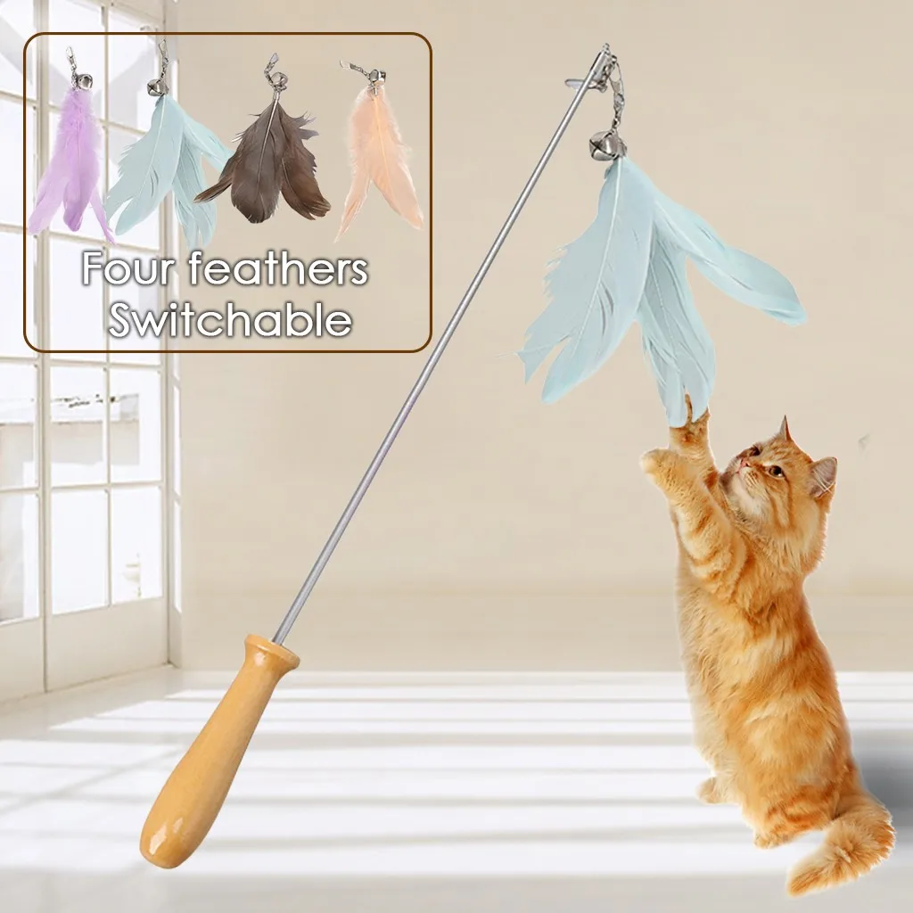 Pet Cat Interaction забавное перо кошка барабанные палочки Rods длинный колокольчик Игрушка Кошка телескопическая деревянная ручка перья игрушка для кошек