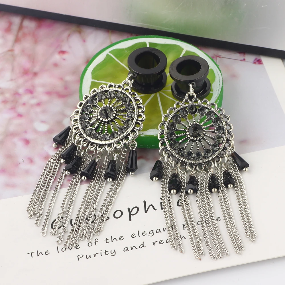 JunlowPY 2021 Wholesales Pandent Dangle Gauges For Ear 6-16mm Mix Black Screw Ear Tunnels and Plugs Earrings Stretcher Piercings