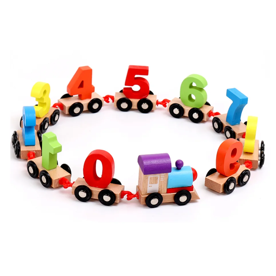 Juguetes Montessori para bebés, juego de tren de números de madera, modelo de figura, 0 ~ 9, 11 Uds.