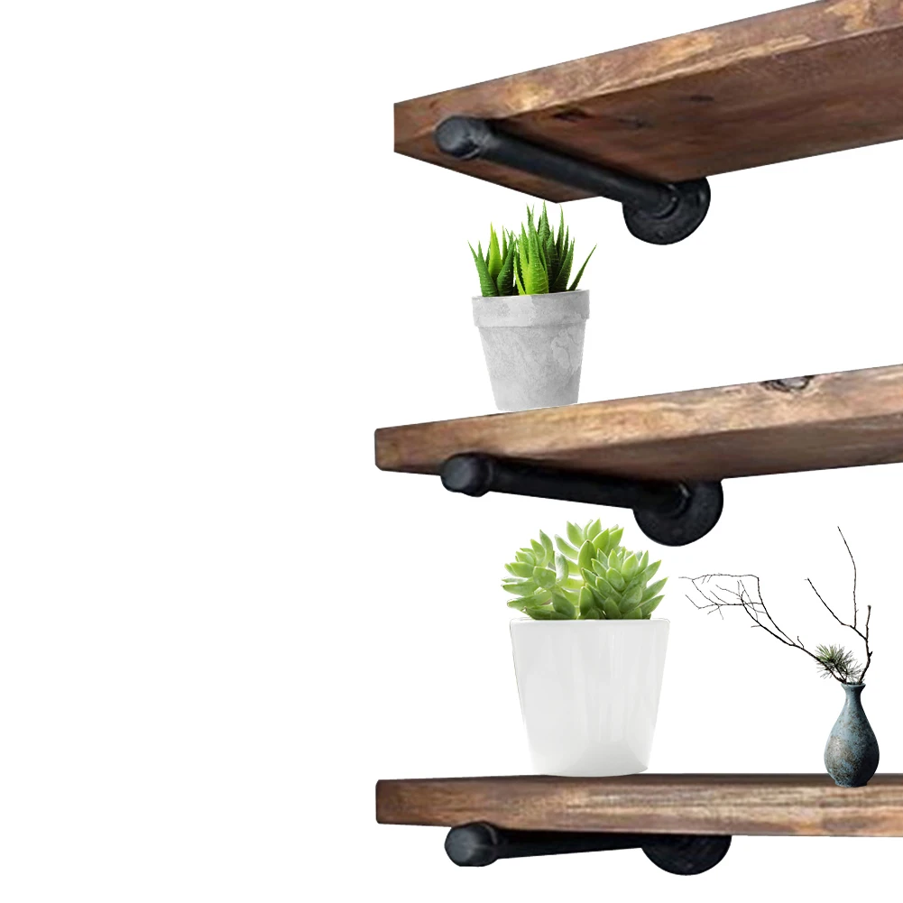

2PCS Bookshelf Hardware Black Iron Racks Retro Pipe Brackets Wall Mounted Home Decor Holders DIY Hanging Floating Shelves