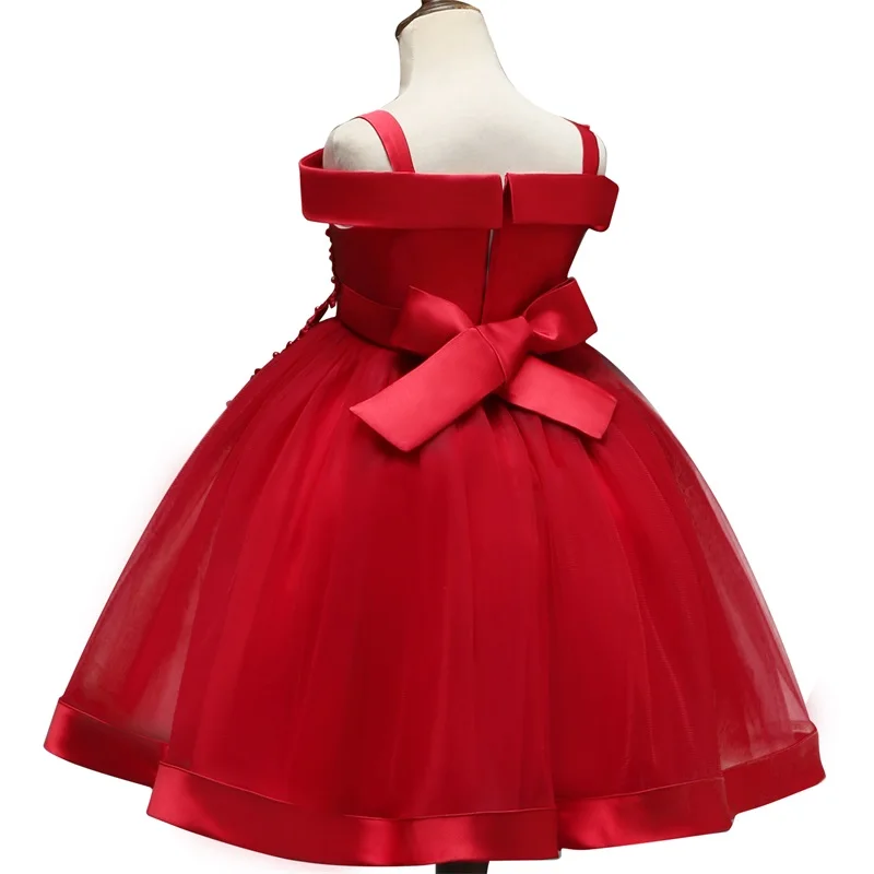 Красные Платья с цветочным рисунком для девочек, кружевное платье с открытыми плечами для маленьких девочек, вечерние платья, vestidos, одежда для детей