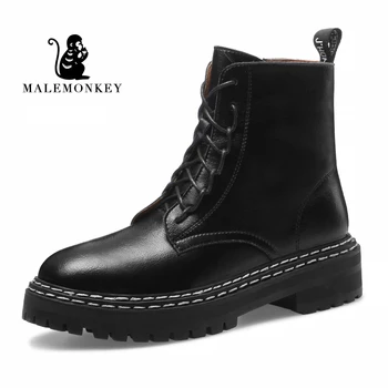 

New Fashion Boots Women Black Beige Lace-up Zipper Genuine Leather For Winter Boots Shoes Casual Botas Mujer Female Ankle Boots