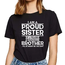Топы, футболка для женщин, im a proud sister of a Fred awesome brother, в стиле хип-хоп, винтажные короткие женские футболки