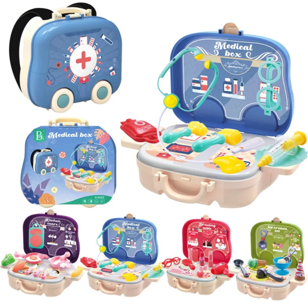 Children Pretend Play Role Play House Toys Portable Plastic Backpack Baby Cooking Kitchen Toys Doctor Set for Kids Gift