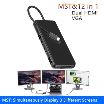 

MST USB C Laptop Docking Station USB 3.0 HDMI VGA RJ45 PD USB Hub for Laptop Macbook Pro HP DELL Surface Lenovo Samsung Dock