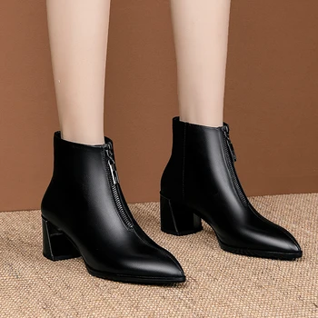 

High Heeled genuine leather Women boots Autumn Winter Warm Basic Shoes Zipper Vintage Boots Ankle Boots Shoes Woman size 42 43