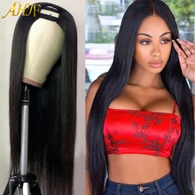 

AHJF Straight long hair U Part 150% Density Human Hair Wig Natural Brazilian Human Hair Mechanism Made Wig Long Straight Wigs
