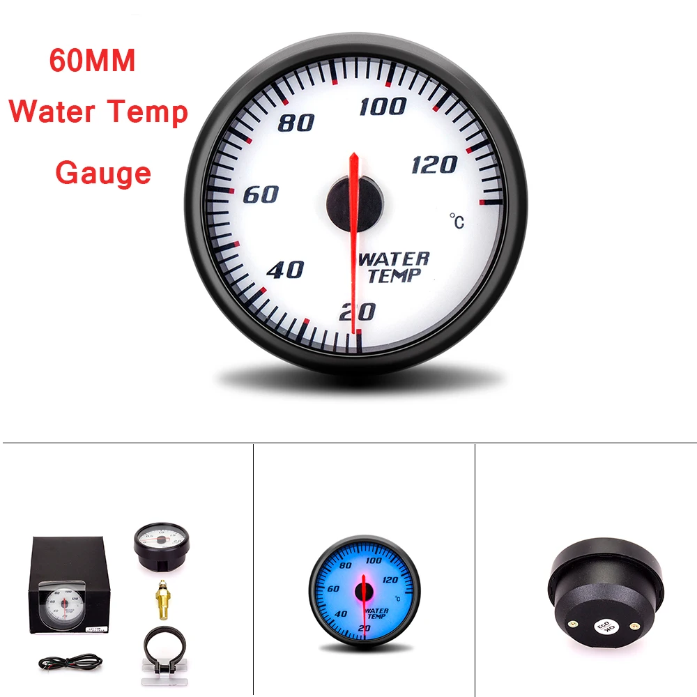 Water Temp Gauge for Auto Car Truck 60MM Temperature Meter with Sensor Holder Round Blue LED Backlight 12 V | Автомобили и