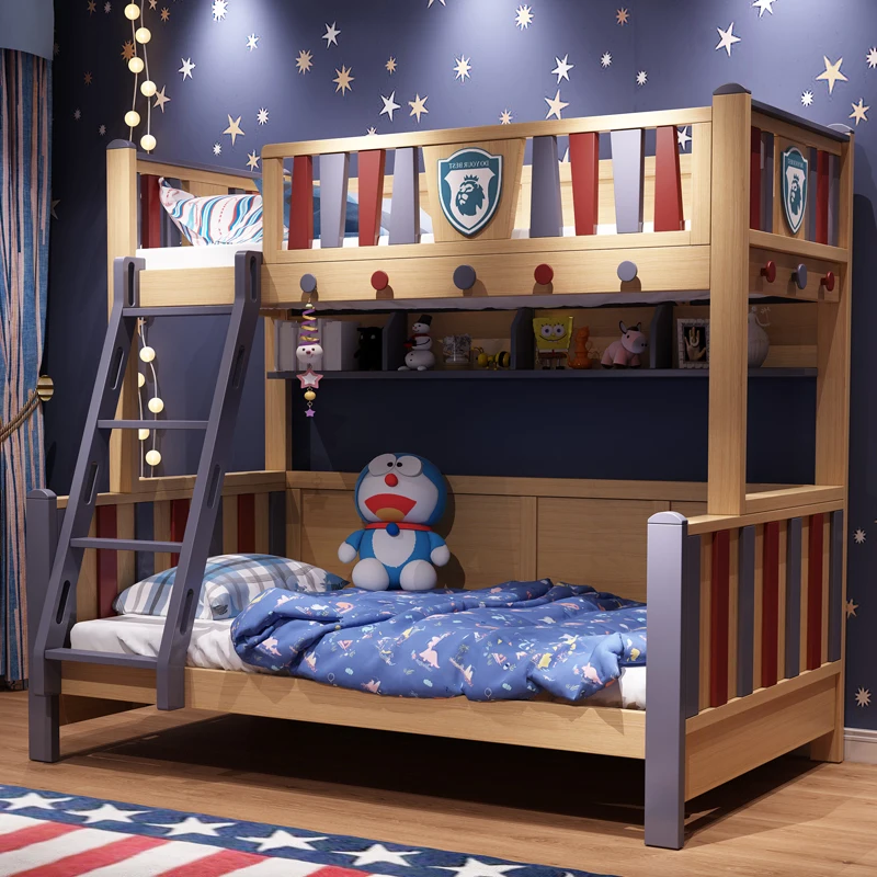 Детская деревянная двухъярусная кровать, детская двухъярусная кровать с горкой, деревянная двухъярусная кровать для детей