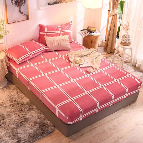 

Flannel Fitted Sheet Bed Cover Bedroom Mattress cover Height 27cm Twin Queen Full King Bedspread 180*200/200*220cm Bed Sheets