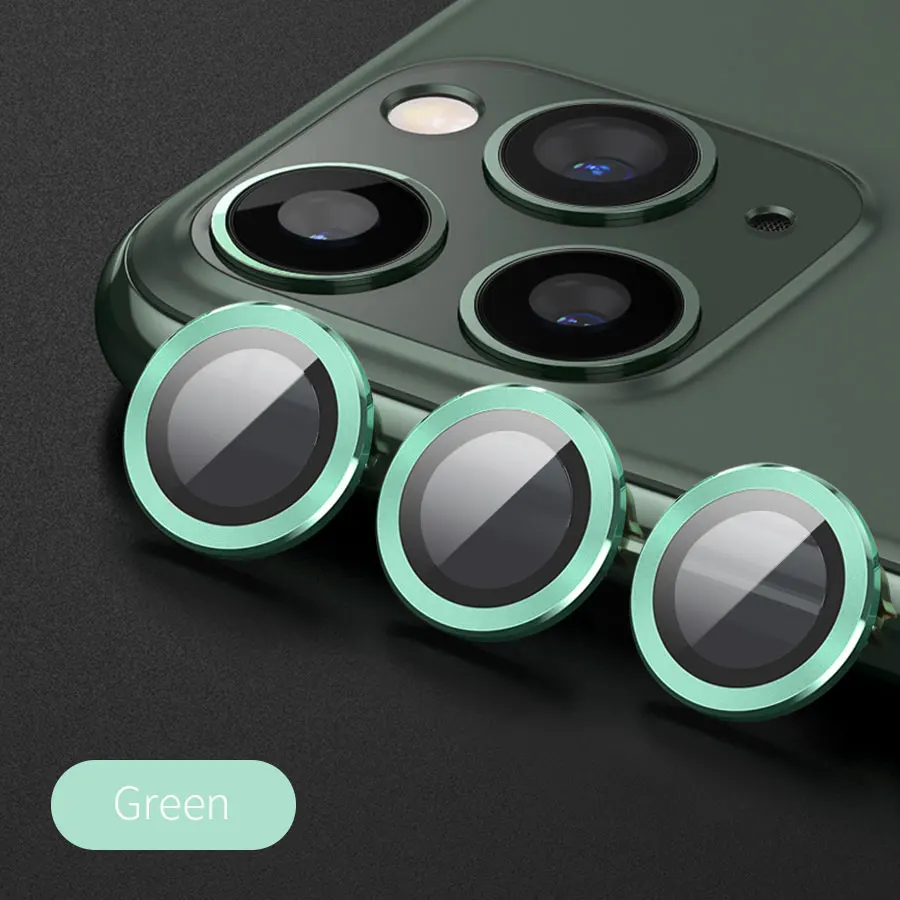 3D полное покрытие объектива камеры защитный чехол для экрана IPhone 11 Pro Max камера защитное закаленное стекло+ защитное металлическое кольцо - Цвет: Green