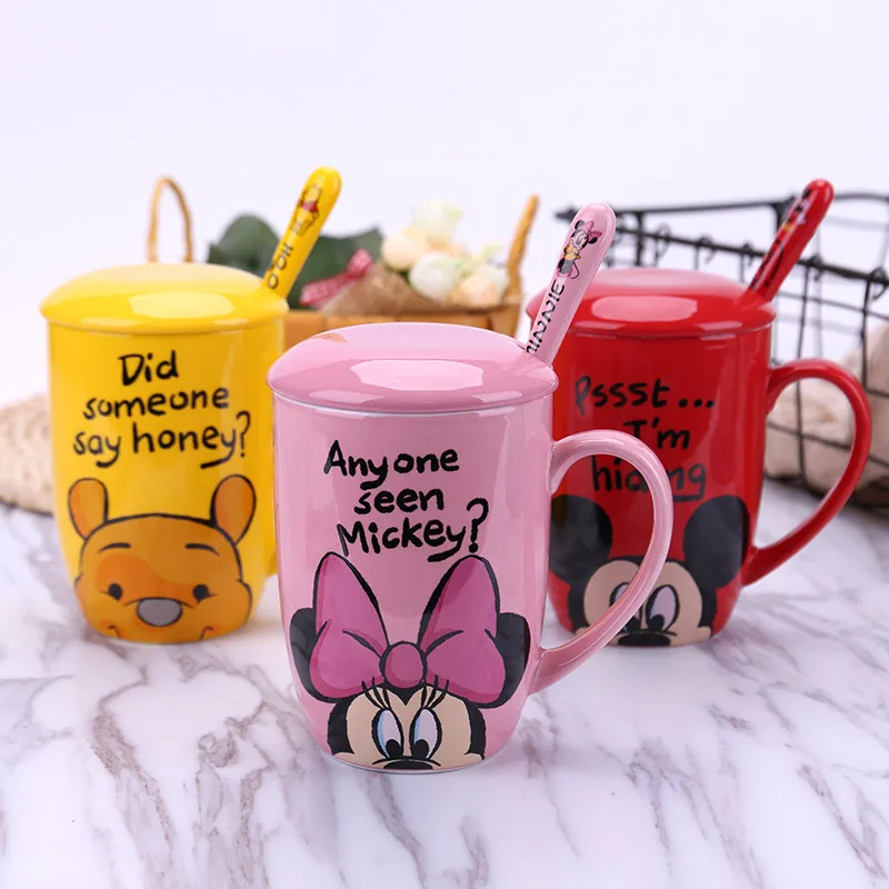 

350mL Disney Mickey Minnie Pooh Cartoon Ceramic Water Cup Coffee Milk Tea Mug Home Office Collection Cups Women Girl Gifts