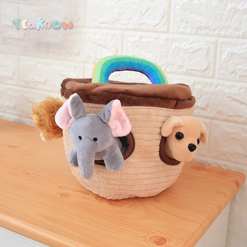 

Yeaknow Noah's Ark with 4 Animal Plush Toy in Play Ark Carrying Case Lion Elephant Dog Horse Kids Education Multi Part Soft Toys