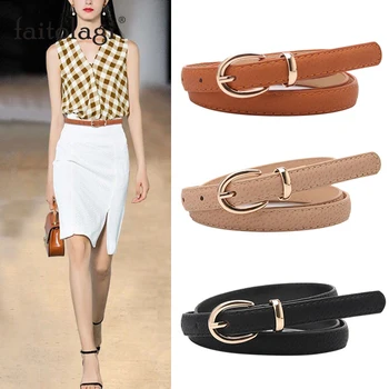

Thin Leather Female Belt Strap Black White Brown Women Belts Ladies Dress Belt Girls Pants Jean Waist Belt ceinture femme riem