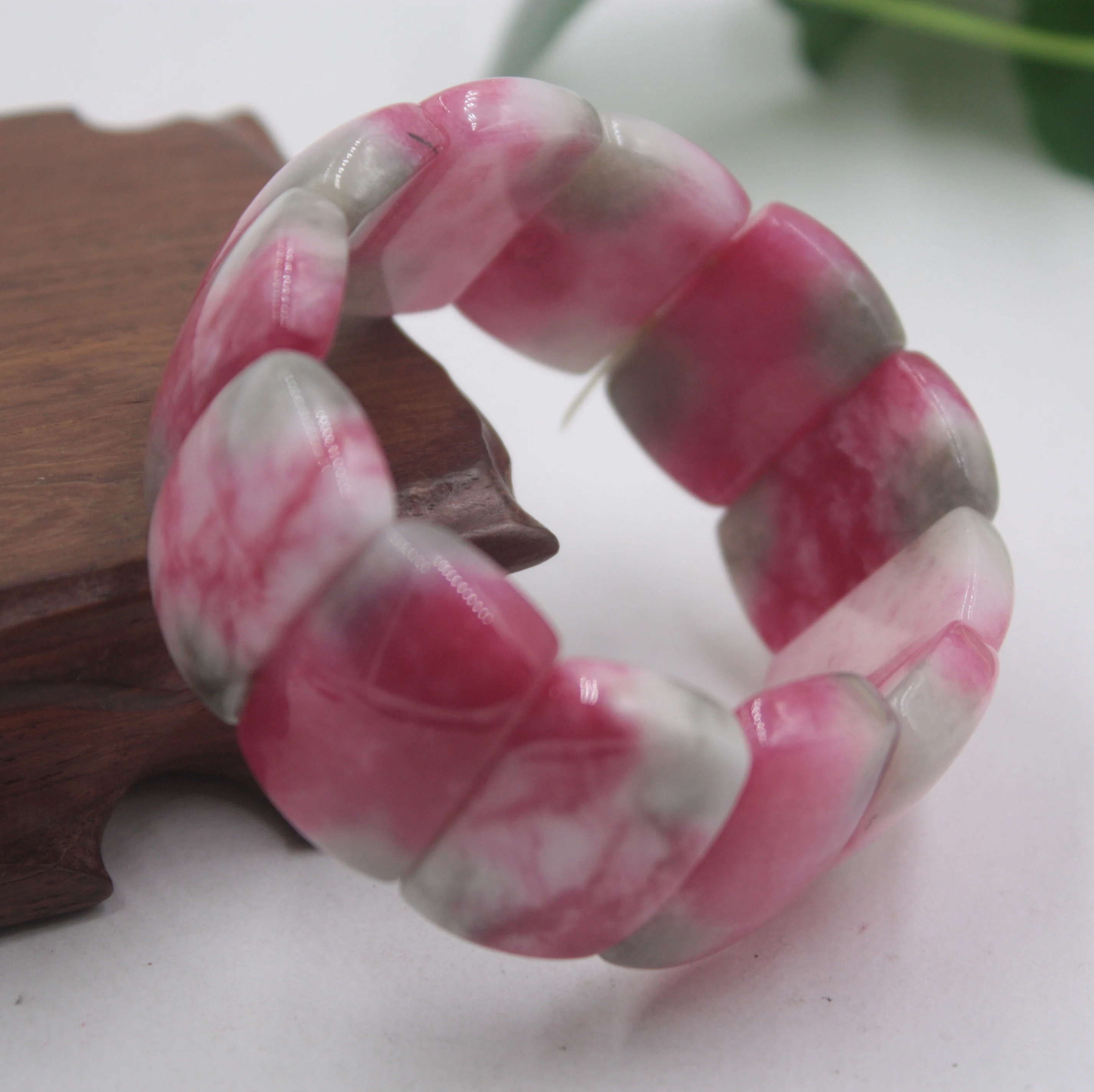 Fine Jade Jadeite Pink Bracelet For Women Girl Beauty Chain Link Rectangle Beads Luck Bracelet