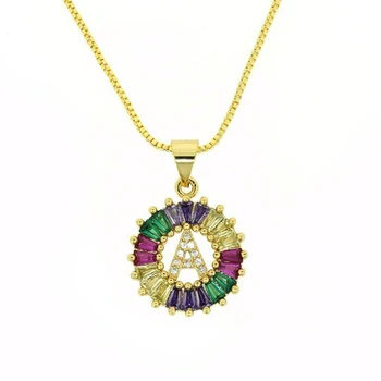 

Women Rainbow Cubic Zirconia Necklace Initials Letter Pendant Necklace Jewelry Gifts BJStore