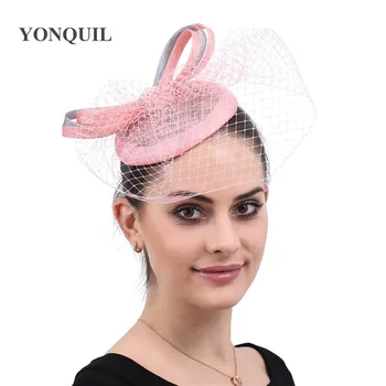 

Wedding Bridal Hats hair Fascinators accessories party Hat Elegant With Feather veils headpiece pink hats bridal mariage caps