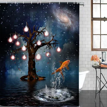

Shower Curtain Milky Way Stars Tree Carp Waterproof Polyester Fabric Bathroom Curtain Home Decoration Bathroom Shower Curtain