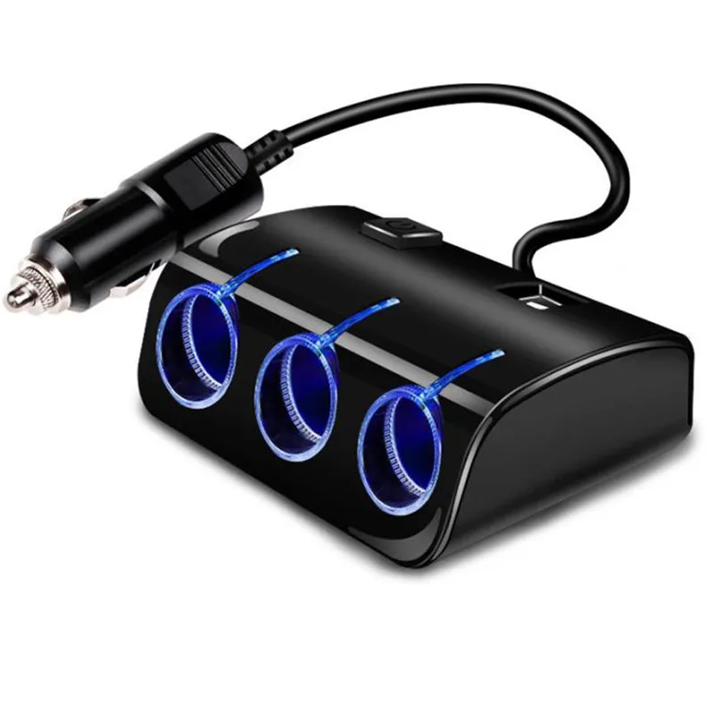 

12V-24V Car Cigarette Lighter Socket Splitter Plug LED Car 3 USB Port Charger Power Adapter For Phone MP3