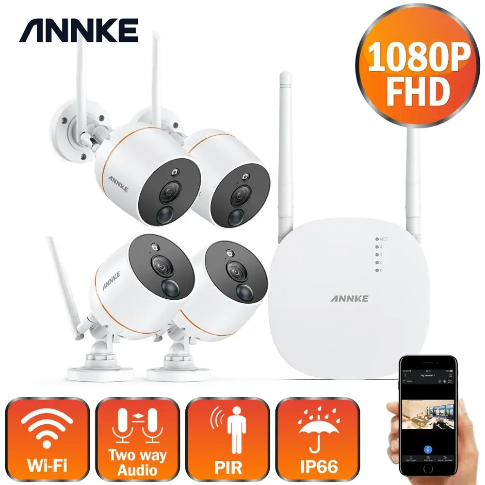ANNKE 4ch Беспроводная система видеонаблюдения 1080P Wifi мини NVR комплект для наружного