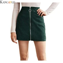 KANCOOLD, весенне-осенняя Вельветовая юбка, женская модная юбка с высокой талией, Женская Повседневная модная зеленая мини юбка на молнии, Saias Mujer