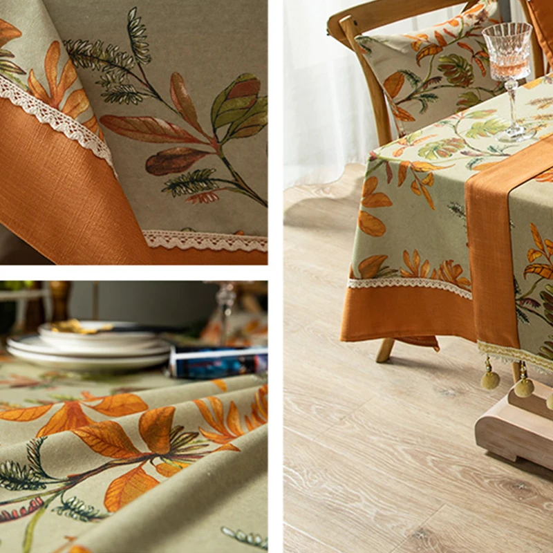 American Tablecloth Coffee Table Cloth Exquisite Printing Autumn Dining Table Fabric Rectangular Retro Cotton Linen Tablecloth - Image 6